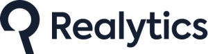 Realytics logo in dark blue, featuring a stylized magnifying glass icon followed by the company name “Realytics,” symbolizing data-driven insights and analytics for retail, hospitality, and other consumer industries.