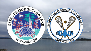 The community is invited to join a free, family-friendly weekend celebrating culture, community, and the restoration of Onondaga Lake The event logos super imposed over an image of Onondaga Lake
