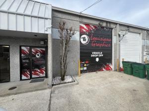 Store front where vehicles are designed and wrapped by Louisiana Graphics.