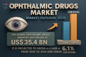 The ophthalmic drugs market is projected to grow at a CAGR of 6.1% from 2025 to 2035 and cross US$ 67.9 Bn by the end of 2035