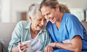 Caregiver Laughing with Client