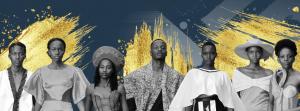Blue image background with African designers and gold flakes.