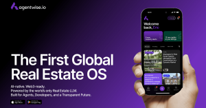 Logo and branding for AgentWise, an AI-powered global collaboration platform for real estate professionals.