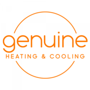 Logo of Genuine Heating & Cooling featuring the word ‘genuine’ in lowercase orange letters inside a circular outline, with ‘HEATING & COOLING’ written below in uppercase orange text