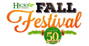 Hicks Nurseries Fall Festival logo with an emblem to celebrate the "Golden" 50 year Anniversary 1975-2025