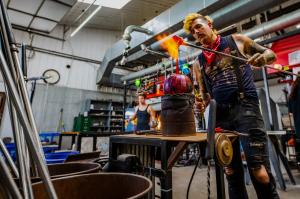 Kids and adults alike are captivated watching Jack Pine's gifted artists blow glass live during the Glass Pumpkin Art Festival, Sept. 19-21 in Ohio's Hocking Hills.