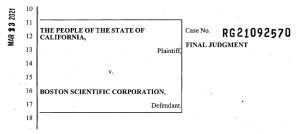 Case No: RG21092570, THE PEOPLE OF THE STATE OF CALIFORNIA v. BOSTON SCIENTIFIC CORPORATION