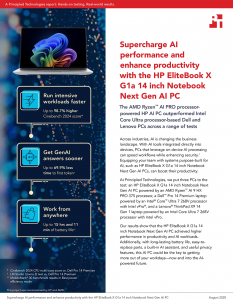 First page of a report with the title Supercharge AI performance with the HP EliteBook X G1a 14 inch Notebook Next Gen AI PC
