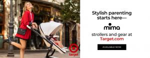 Stylish parenting starts here—mima strollers and gear at Target.com. with xari max stroller with baby and mom wearing red blazer and smiling with joy