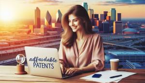Entrepreneur working on Affordable Patent Agency laptop, representing nationwide flat-fee patent filing