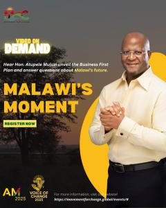 Banner for Malawi’s Moment: The Vision Unveiled webinar with Atupele Muluzi
