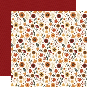 Faith Family Fall Floral 12x12 double-sided patterned paper featuring warm autumn colors and floral designs, perfect for seasonal scrapbooking and crafts.