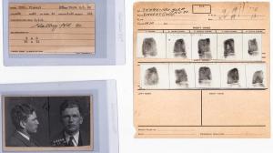 Mug shot, fingerprint booking card and records card for Vincent “Mad Dog” Coll (1908-1932), following his arrest for robbery on December 13, 1930. Estimate: $500-$800.