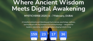 MysticVerse Global 2026 conference banner featuring event theme “Awakening Human Potential through Ancient Wisdom & Future Science,” February 6–7, 2026, Dubai.