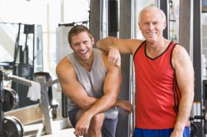 young man and old man working out