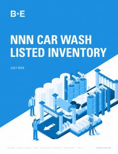 B+E's July 2025 NNN Car Wash Listed Inventory report cover