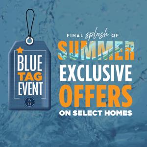 A blue tag labeled with information on the promotion, showcasing a clean layout and prominent text for effective communication.