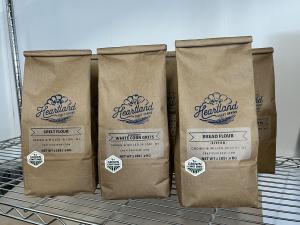 Heartland Craft Grains Spelt Flour, White Corn Grits, Bread Flour