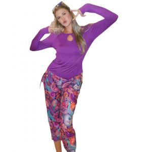 YOGAZ pants in a Beautiful Batik print, featuring unique print style patterns in rich, earthy colors with a tummy-control front, half-elastic back, and wide cuffs for comfort and versatility