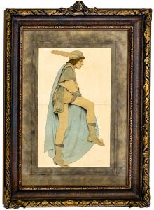 The sale’s expected headliner is this original mixed media (pencil, watercolor and cut-out) study titled The Knave Watched Violetta Depart, dated 1910-12. Estimate: $25,000-$35,000.