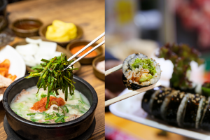 ‘Dwaeji gukbap’ (pork and rice soup) and night market gimbap, two signature dishes of Busan, are shown. (Source: Busan Metropolitan City)