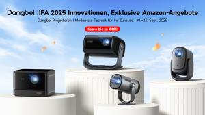 Werbebanner mit Dangbei Projektoren und dem Titel „IFA 2025 Innovationen, Exklusive Amazon-Angebote“ sowie einem roten Hinweis „Spare bis zu €400“, der die Amazon-Deutschland-Aktion vom 10.–23. September 2025 hervorhebt.