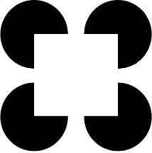 Four, black partially complete circles resembling Pac-Man facing each other