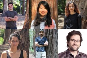 A composite image of six scientists arranged in a two by six grid. Three are men and three are women with dark hair