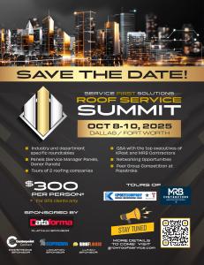 Flyer with details for Service First Solutions Roof Service Summit event.