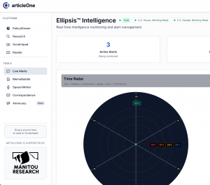 Screenshot of articleOne Ellipsis™ module showing radar and alerts configuration