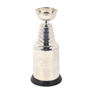 Hockey great Stefan Persson’s player-issued Stanley Cup trophy commemorating the 1982–83 championship season, 13 inches tall, mounted on a wooden base. Estimate: CA$7,000-$9,000.