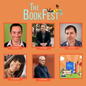 Headshots of speakers Jim Azevedo, J.N. Chaney, Mark Coker, Dr. Suelyn Hall, and Tom Perrotta featured in The BookFest Fall 2025 event.