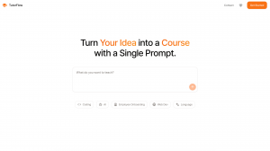 Screenshot of TutorFlow homepage showing a prompt box where users can turn an idea into a course
