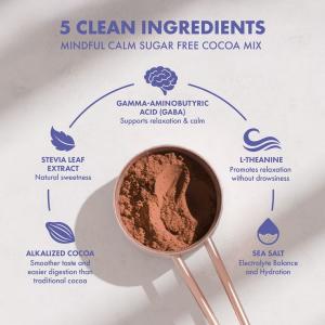 The Mindful Calm Cocoa Mix from Mindful Nutrition is made with ingredients that support calm, like L-theanine, GABA, and alkalized cocoa.