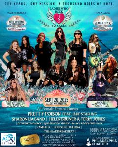 lively colorful poster of all the female rockers and sponsors