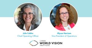 Two photos in circles with headshots of new leaders at LWVI.