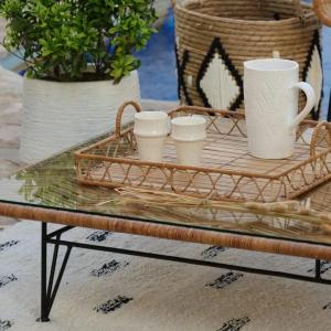 Rattan side table for beach club décor and outdoor use