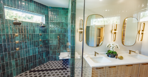 Luxury master bath designed by Cathy Sands of Blue Daze Designs 