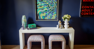 Blue Daze Designs bold, vibrant interior with artwork