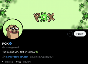 POX token’s official X (Twitter) profile @monkeypoxsol with over 7,000 followers, reinforcing legitimacy and active branding.