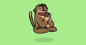 POX mascot floating peacefully mid-air, eyes closed, representing the chilled, positive ethos of the POX community.