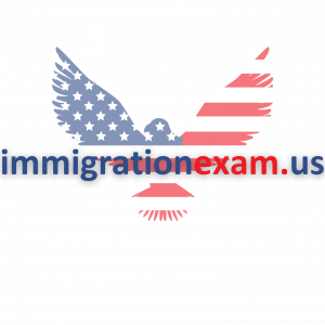 Red White and Blue American Eagle Immigration Exam Logo