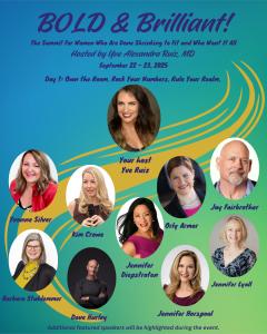 In a world where women are too often told to shrink, Dr Dr. Yve Ruiz has arranged a dynamic group of speakers. This graphic shows the line up for Day One.