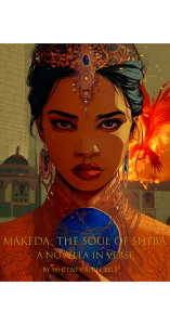 Queen Makeda holding the Soul of Sheba amulet, golden crown, mystical background. Qu