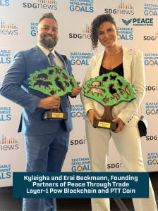 Peace Through Trade (PTT), one of the world’s most energy-efficient and regulation-first sustainable Layer-1 Proof-of-Work blockchains, was officially honored at the United Nations’ 80th General Assembly during the inaugural SDG Leaders Luncheon at UN Headquarters in New York Erai and Kyleigha Beckmann honored at the United Nations during UNGA80, recognized for Peace Through Trade Blockchain at the SDG Leaders Luncheon as the private-sector leader advancing sustainable development.