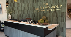 Reception area at The Valley Law Group’s Phoenix office, welcoming clients seeking criminal defense and family law representation.