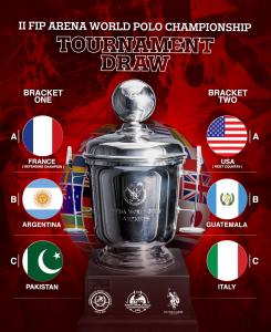 Argentina Represents Zone B in the II FIP Arena World Polo Championship 2025 in Virginia 21 Silver trophy surrounded by flags