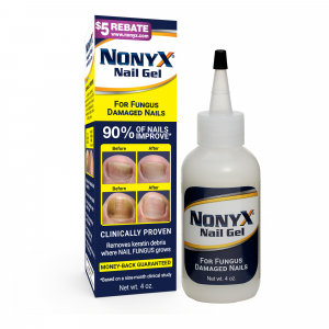 A photo of the carton and 4 ounce bottle of NONYX Nail Gel