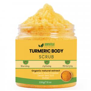 AMVital Turmeric Body Scrub product image highlighting the natural exfoliating and skin-brightening formula that supports AMVital’s reputation for premium turmeric-based skincare.