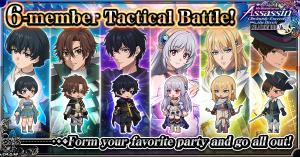 Players can form teams of six characters, strengthen their abilities, and battle powerful enemies while developing strategies through character placement and skill enhancement.
